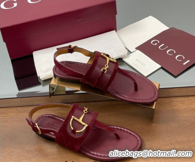 Sophisticated Gucci Flat Thong Sandals in Suede Trim and Leather with Horsebit Red 0609126