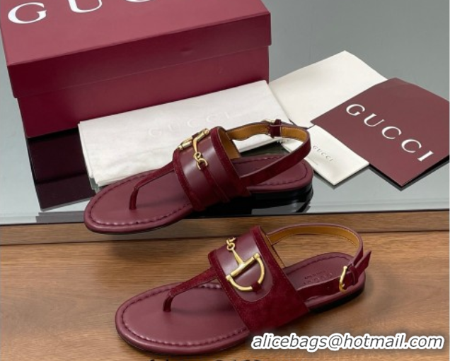 Sophisticated Gucci Flat Thong Sandals in Suede Trim and Leather with Horsebit Red 0609126