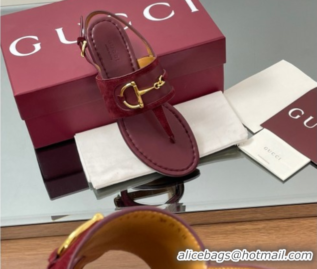 Sophisticated Gucci Flat Thong Sandals in Suede Trim and Leather with Horsebit Red 0609126