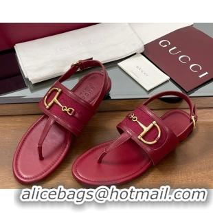 Popular Style Gucci Flat Thong Sandals in GG Canvas and Leather with Horsebit Red 0609127