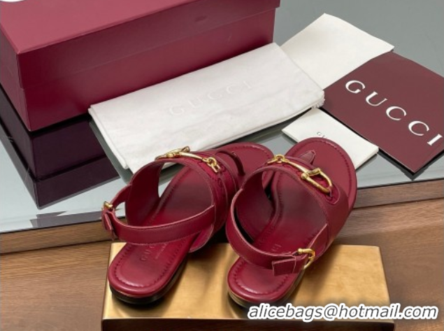 Popular Style Gucci Flat Thong Sandals in GG Canvas and Leather with Horsebit Red 0609127