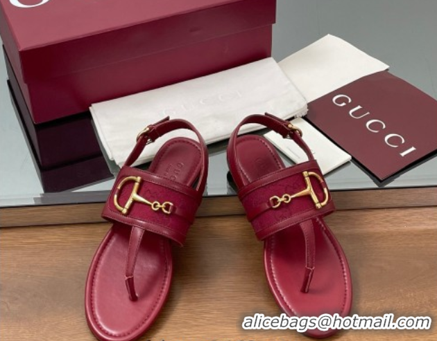 Popular Style Gucci Flat Thong Sandals in GG Canvas and Leather with Horsebit Red 0609127