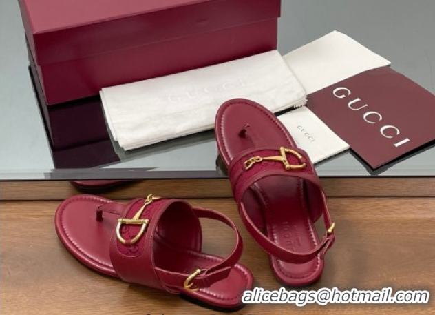 Popular Style Gucci Flat Thong Sandals in GG Canvas and Leather with Horsebit Red 0609127