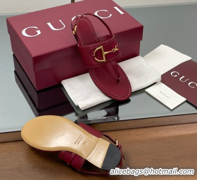 Popular Style Gucci Flat Thong Sandals in GG Canvas and Leather with Horsebit Red 0609127