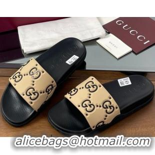 Stylish Gucci GG Rubber Flat Slides Sandal Beige 0609129