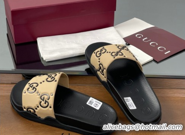 Stylish Gucci GG Rubber Flat Slides Sandal Beige 0609129