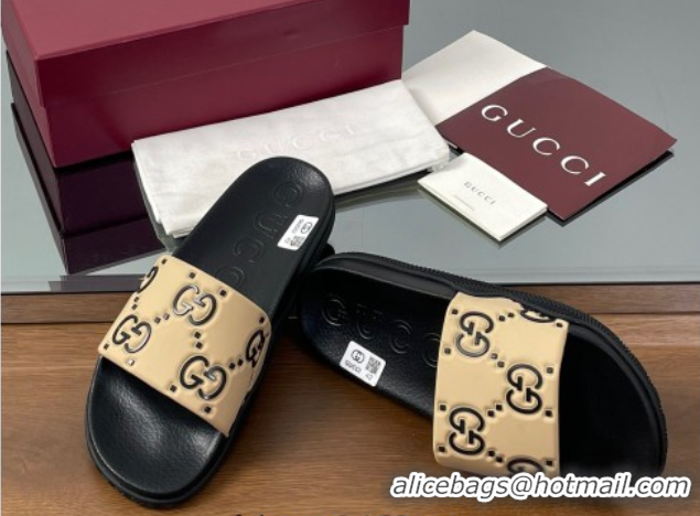 Stylish Gucci GG Rubber Flat Slides Sandal Beige 0609129