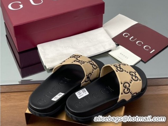 Stylish Gucci GG Rubber Flat Slides Sandal Beige 0609129