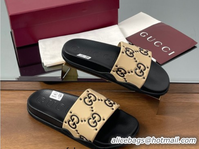 Stylish Gucci GG Rubber Flat Slides Sandal Beige 0609129