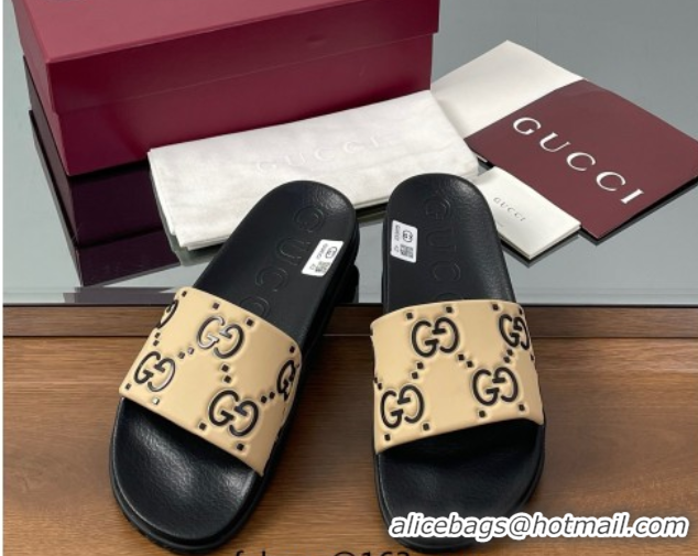 Stylish Gucci GG Rubber Flat Slides Sandal Beige 0609129
