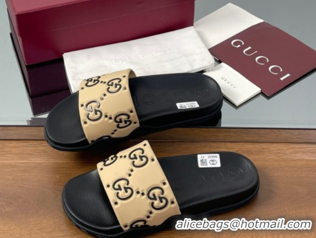 Stylish Gucci GG Rubber Flat Slides Sandal Beige 0609129