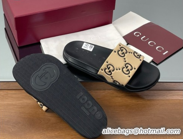 Stylish Gucci GG Rubber Flat Slides Sandal Beige 0609129