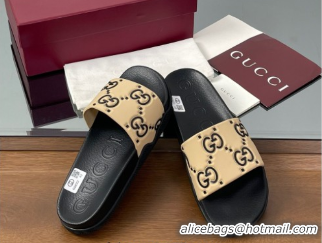 Stylish Gucci GG Rubber Flat Slides Sandal Beige 0609129