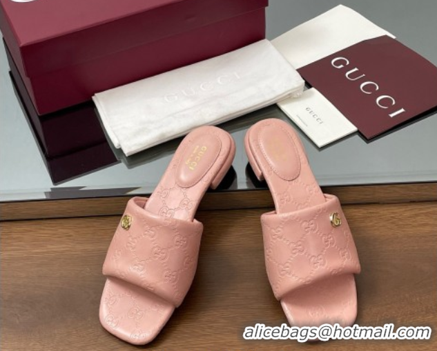 Shop Duplicate Gucci Flat Slides Sandal in GG Calf Leather Light Pink 0609133