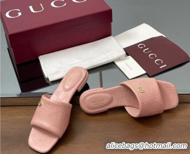 Shop Duplicate Gucci Flat Slides Sandal in GG Calf Leather Light Pink 0609133