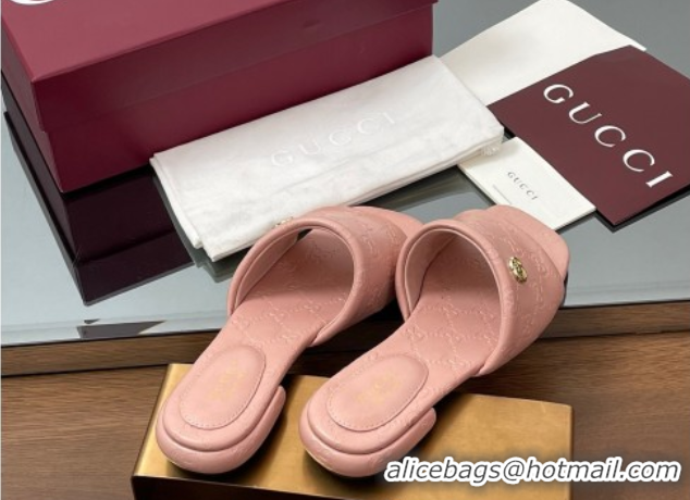 Shop Duplicate Gucci Flat Slides Sandal in GG Calf Leather Light Pink 0609133