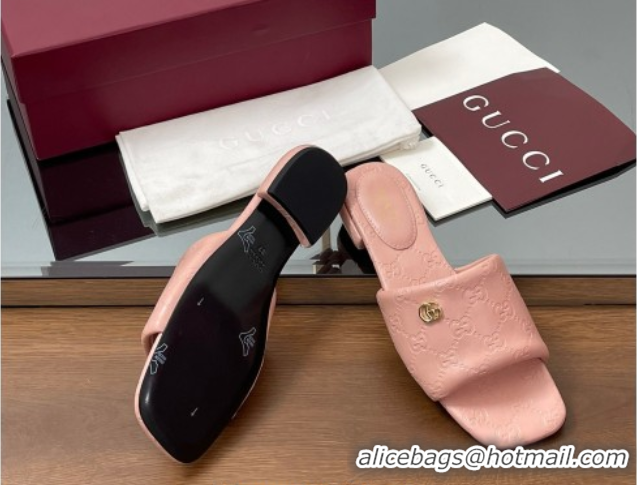 Shop Duplicate Gucci Flat Slides Sandal in GG Calf Leather Light Pink 0609133