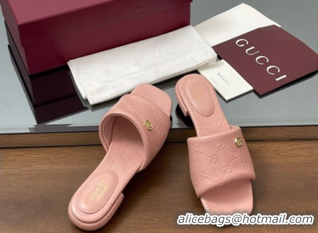 Shop Duplicate Gucci Flat Slides Sandal in GG Calf Leather Light Pink 0609133
