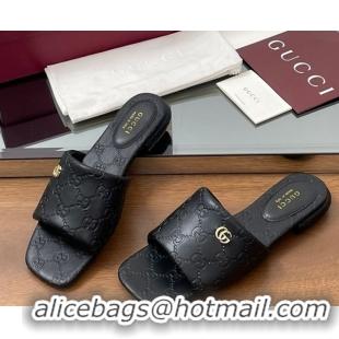 Big Discount Gucci Flat Slides Sandal in GG Calf Leather Black 0609134