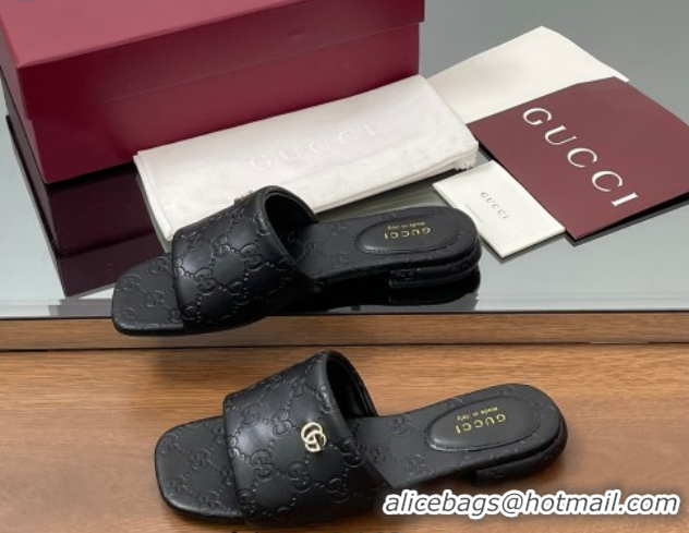 Big Discount Gucci Flat Slides Sandal in GG Calf Leather Black 0609134