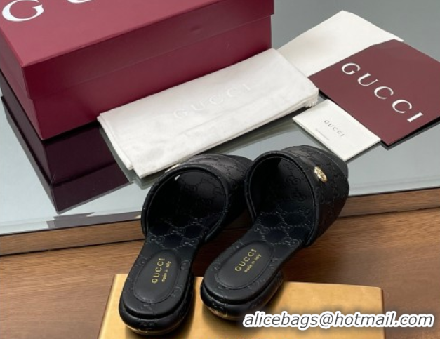 Big Discount Gucci Flat Slides Sandal in GG Calf Leather Black 0609134