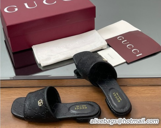 Big Discount Gucci Flat Slides Sandal in GG Calf Leather Black 0609134