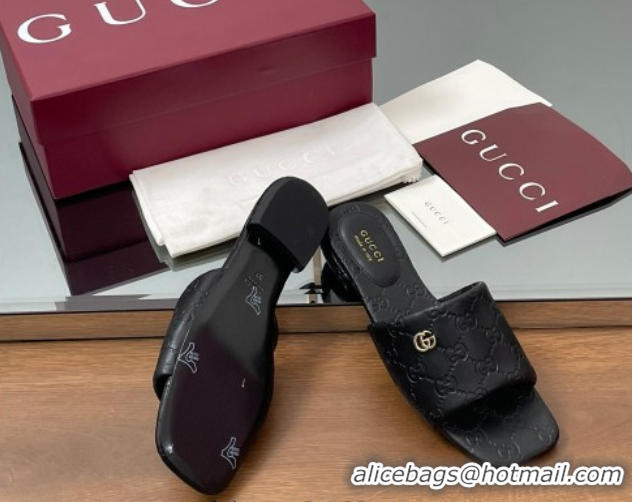 Big Discount Gucci Flat Slides Sandal in GG Calf Leather Black 0609134
