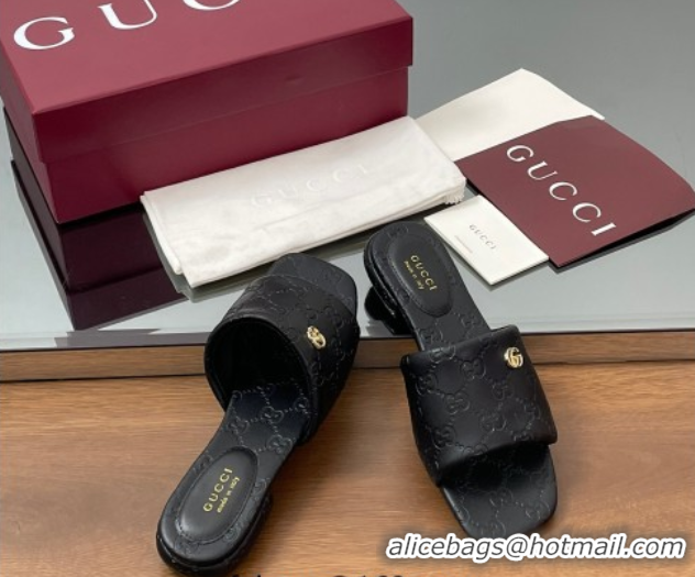 Big Discount Gucci Flat Slides Sandal in GG Calf Leather Black 0609134