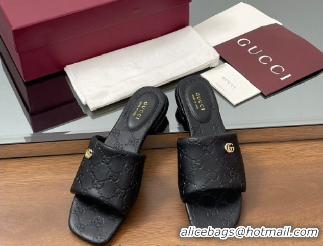 Big Discount Gucci Flat Slides Sandal in GG Calf Leather Black 0609134