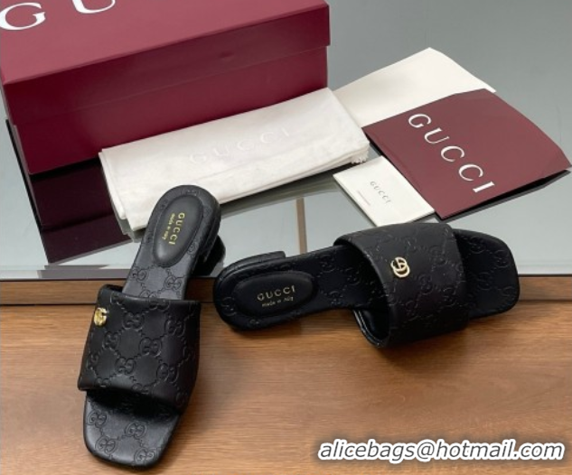 Big Discount Gucci Flat Slides Sandal in GG Calf Leather Black 0609134