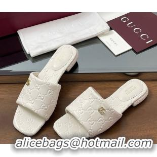 Duplicate Gucci Flat Slides Sandal in GG Calf Leather White 0609135