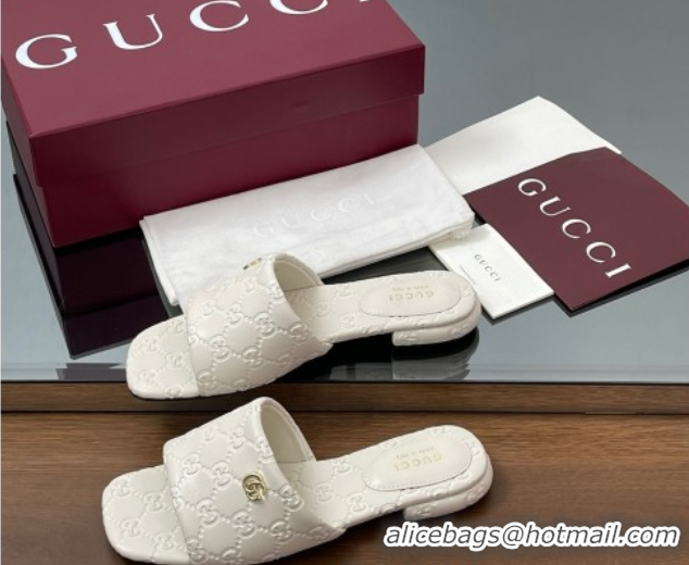 Duplicate Gucci Flat Slides Sandal in GG Calf Leather White 0609135