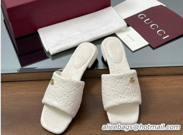 Duplicate Gucci Flat Slides Sandal in GG Calf Leather White 0609135