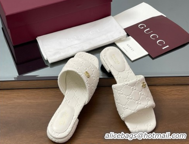 Duplicate Gucci Flat Slides Sandal in GG Calf Leather White 0609135