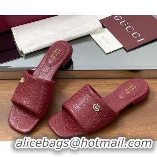 Luxury Discount Gucci Flat Slides Sandal in GG Calf Leather Red 0609136