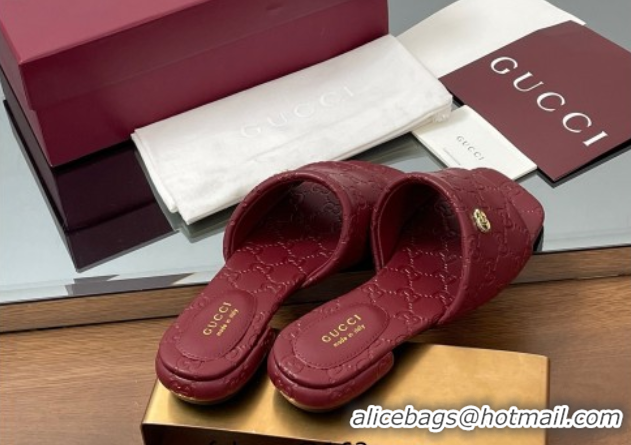 Luxury Discount Gucci Flat Slides Sandal in GG Calf Leather Red 0609136