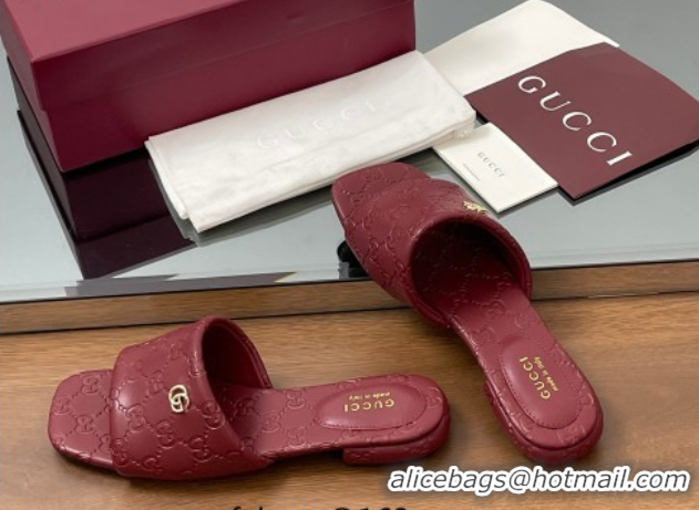 Luxury Discount Gucci Flat Slides Sandal in GG Calf Leather Red 0609136