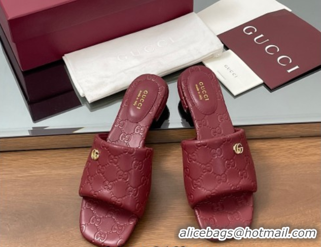 Luxury Discount Gucci Flat Slides Sandal in GG Calf Leather Red 0609136