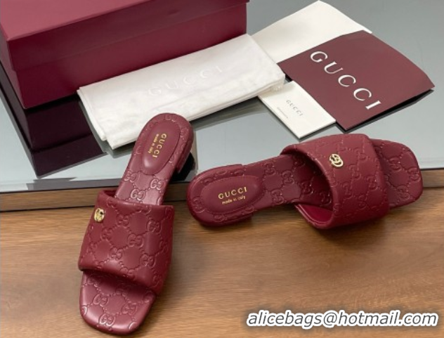 Luxury Discount Gucci Flat Slides Sandal in GG Calf Leather Red 0609136