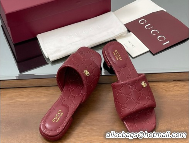 Luxury Discount Gucci Flat Slides Sandal in GG Calf Leather Red 0609136