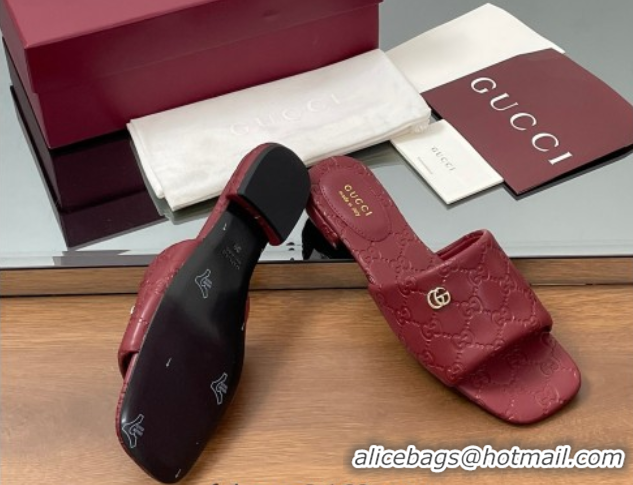 Luxury Discount Gucci Flat Slides Sandal in GG Calf Leather Red 0609136