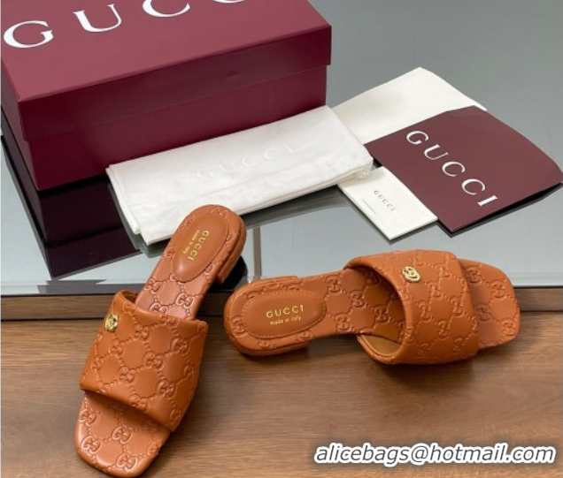 Luxury Gucci Flat Slides Sandal in GG Calf Leather Brown 0609137