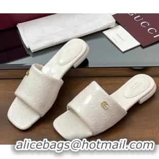 Grade Quality Gucci Flat Slides Sandal in Shiny GG Leather White 0609138