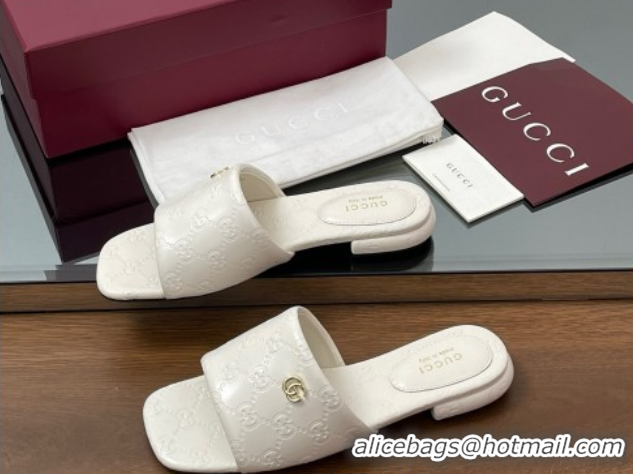 Grade Quality Gucci Flat Slides Sandal in Shiny GG Leather White 0609138