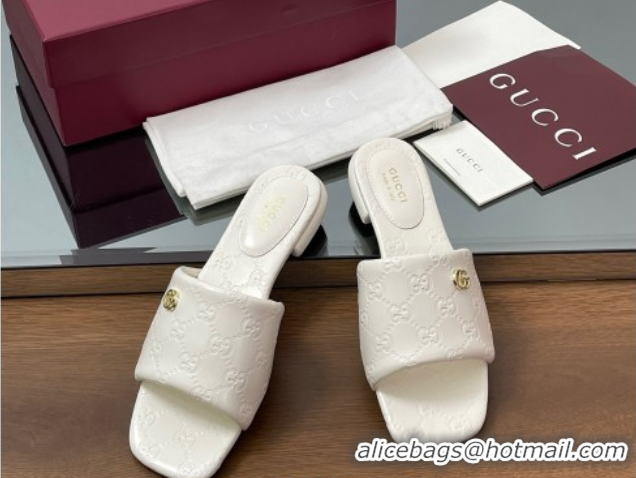 Grade Quality Gucci Flat Slides Sandal in Shiny GG Leather White 0609138