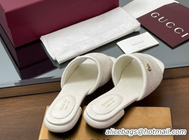 Grade Quality Gucci Flat Slides Sandal in Shiny GG Leather White 0609138