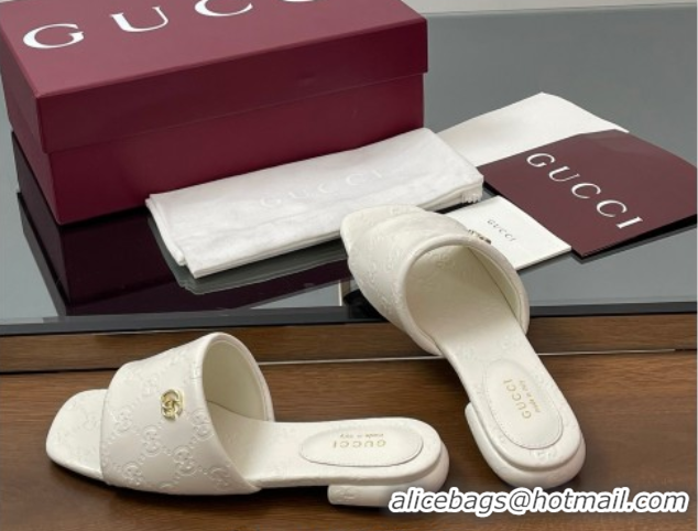 Grade Quality Gucci Flat Slides Sandal in Shiny GG Leather White 0609138