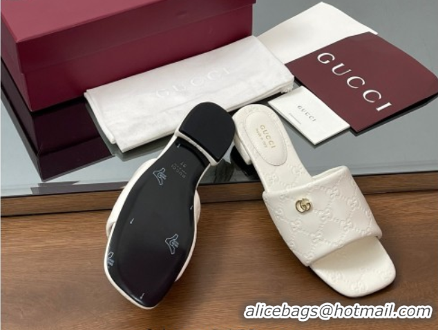 Grade Quality Gucci Flat Slides Sandal in Shiny GG Leather White 0609138