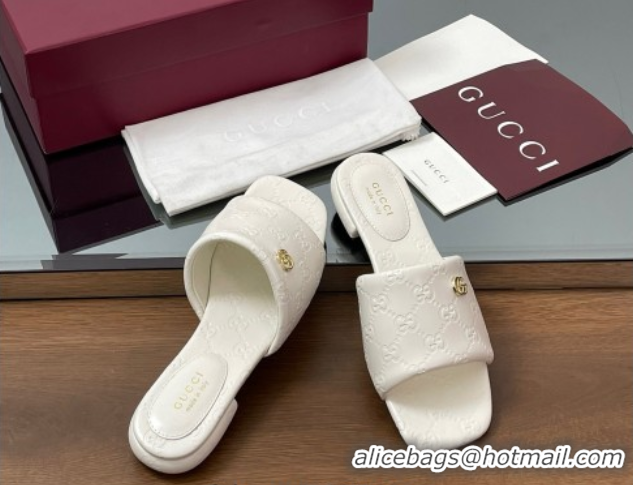 Grade Quality Gucci Flat Slides Sandal in Shiny GG Leather White 0609138