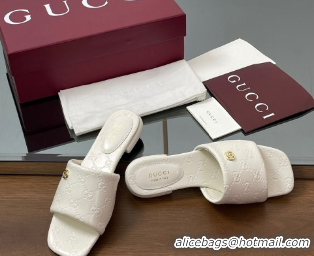 Grade Quality Gucci Flat Slides Sandal in Shiny GG Leather White 0609138